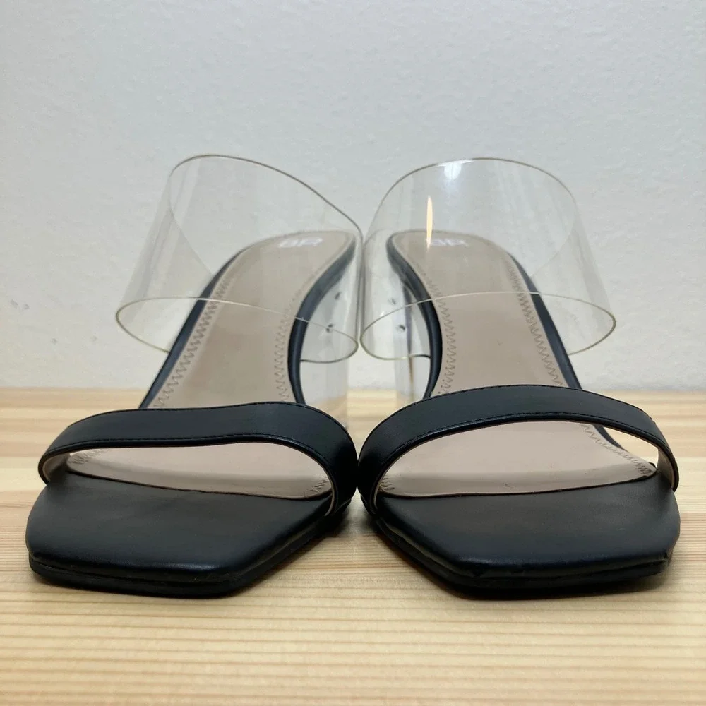 BP Naomi Nordstrom Block Heel Women 10M Black Clear Straps Square Toe Chunky Y2K